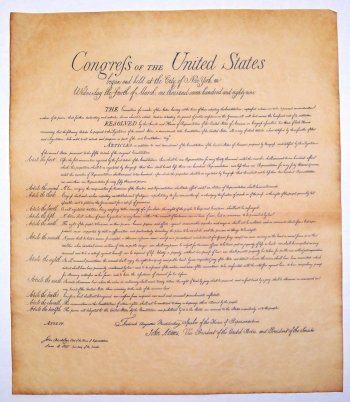 Bill of Rights antiqued parchment replica document